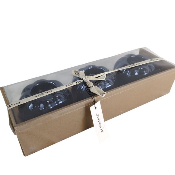 NEW Rae Dunn 3-pk Ceramic Lustreware Halloween Pumpkin Tea Light Candle Holders - Picture 5 of 6